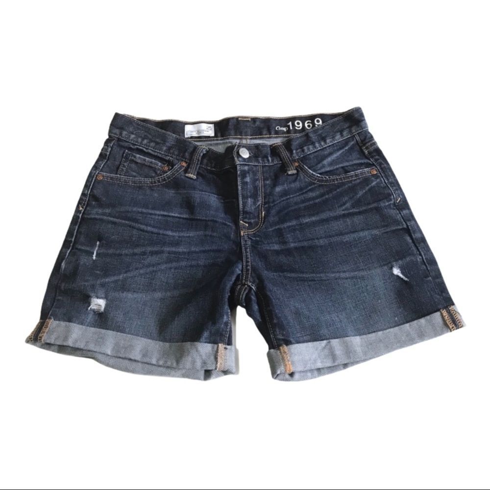Gap Cuffed Distressed Denim Sexy Boyfriend Jean Shorts Blue Sz 25
